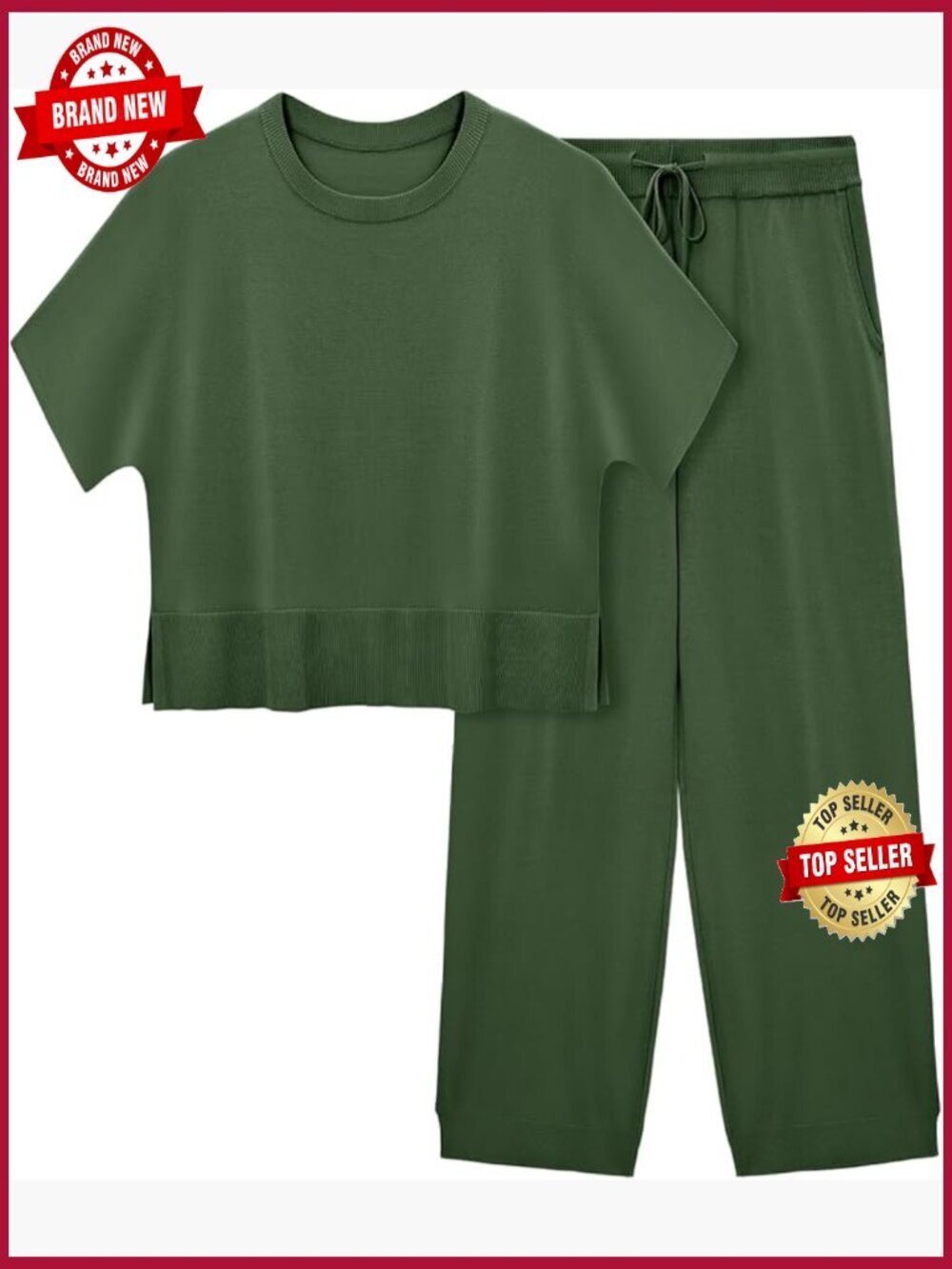 2 Piece Knit Sweater Set Crop Top High Waisted Lounge Pants